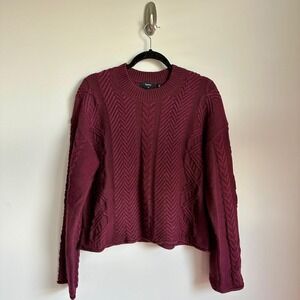 Theory Sweater Womens Small‎ Burgundy Cable Knit Wool Cashmere Cropped NWT
